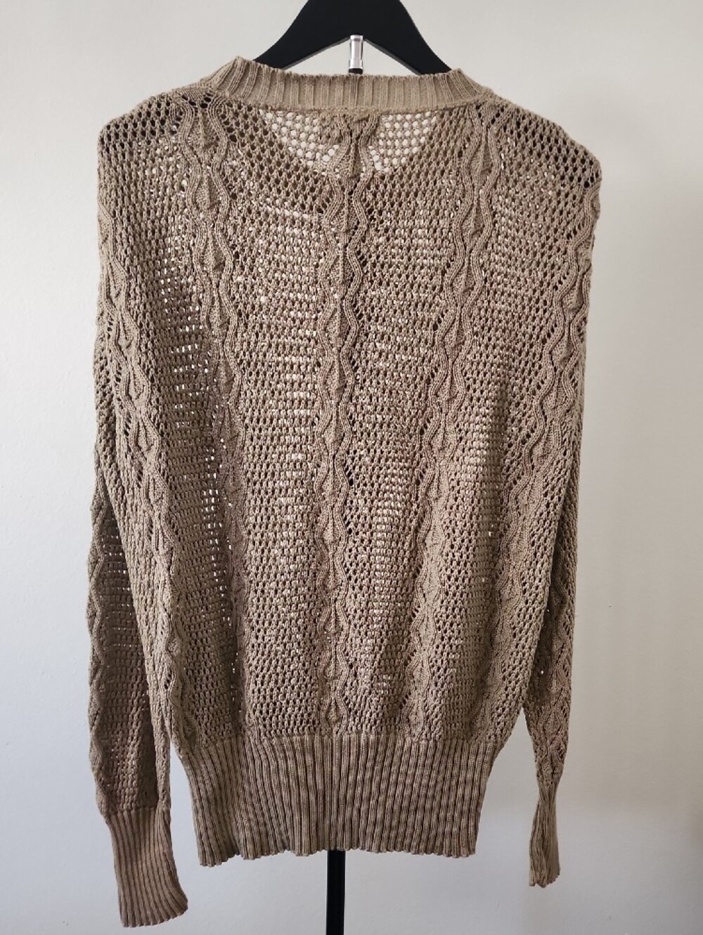 Stitches Taupe Open-Knit Crewneck Sweater - Picture 5 of 10